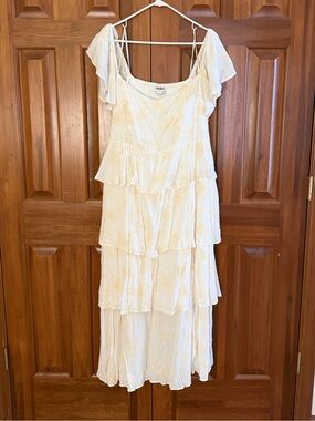 Bohemian Tiered Ruffle Midi Dress in Cream